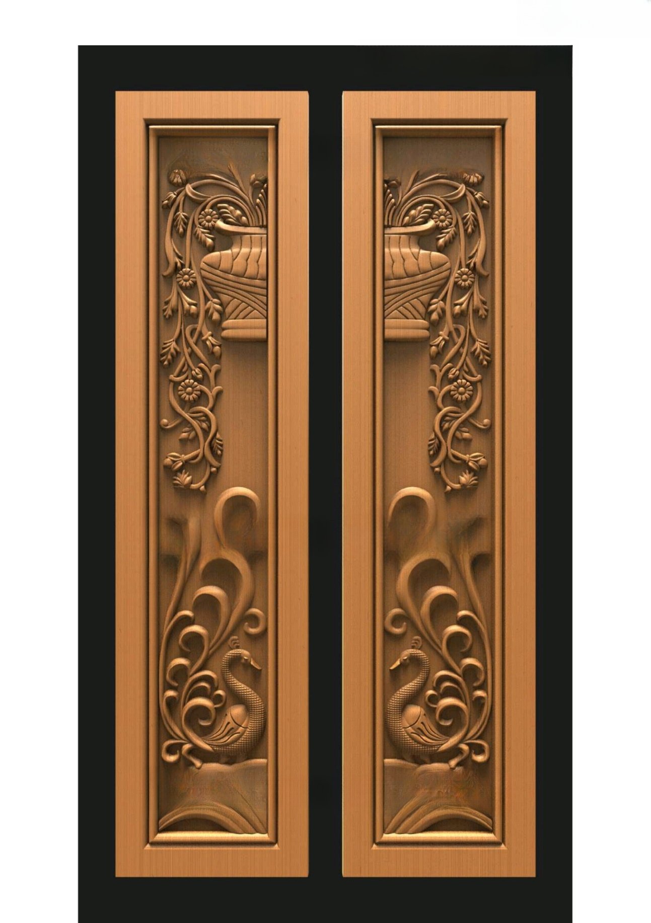 GSK DIMOND DOORS - PAGE-12 Classic Floral Urn and Swan Motif Double Door 3D Model